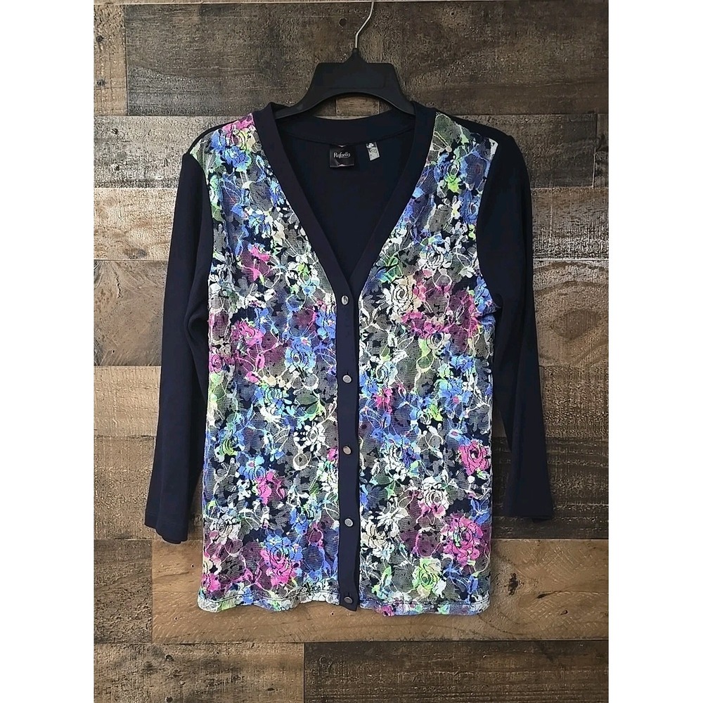 Rafaella Cardigan  Women Medium Floral Lightweight Cottagecore Boho Mesh Overlay
